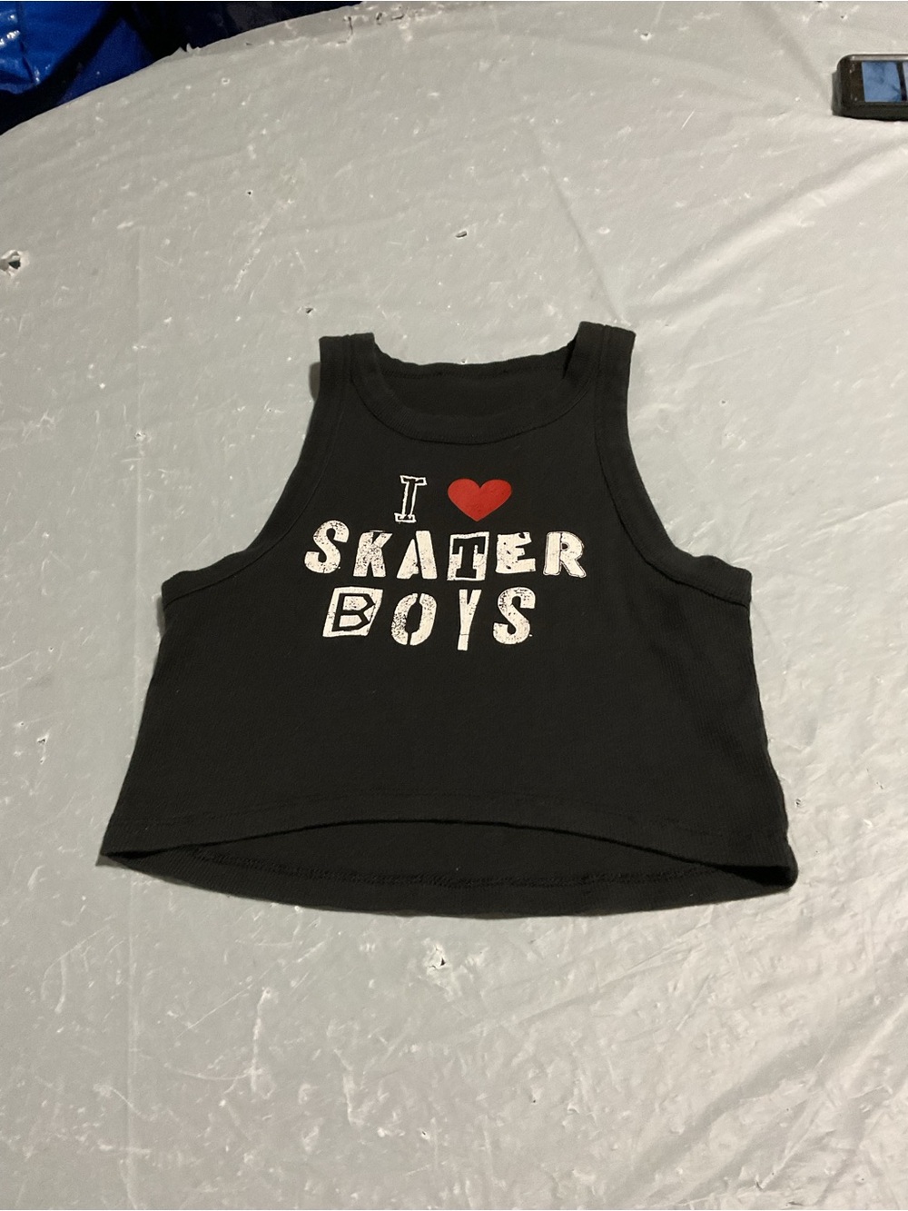 Black 'I ♥ Skater Boys' Cropped Rib Tank